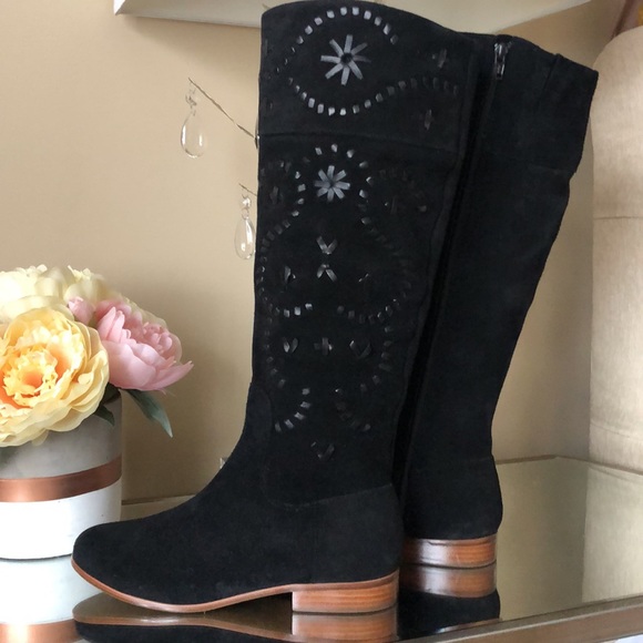 JACK ROGERS TARA BLACK SUEDE TALL BOOTS - Picture 2 of 12